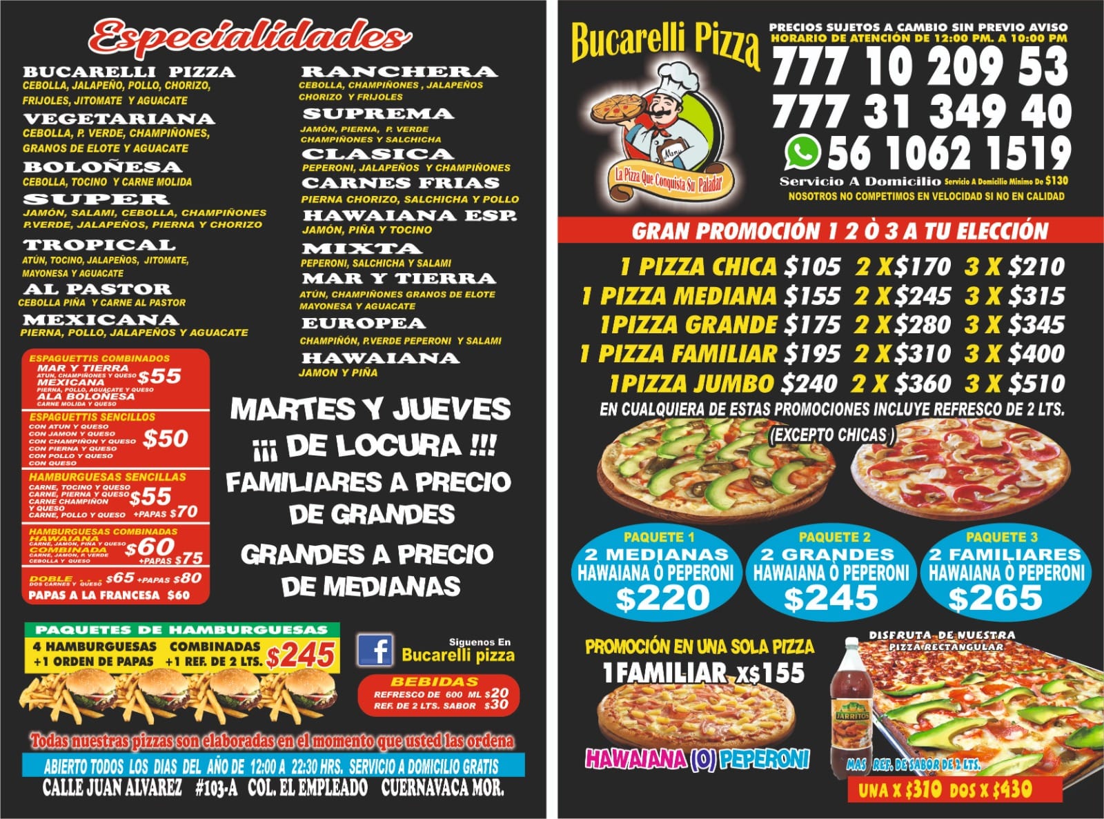 Promociones y menú CHALY'S PIZZA